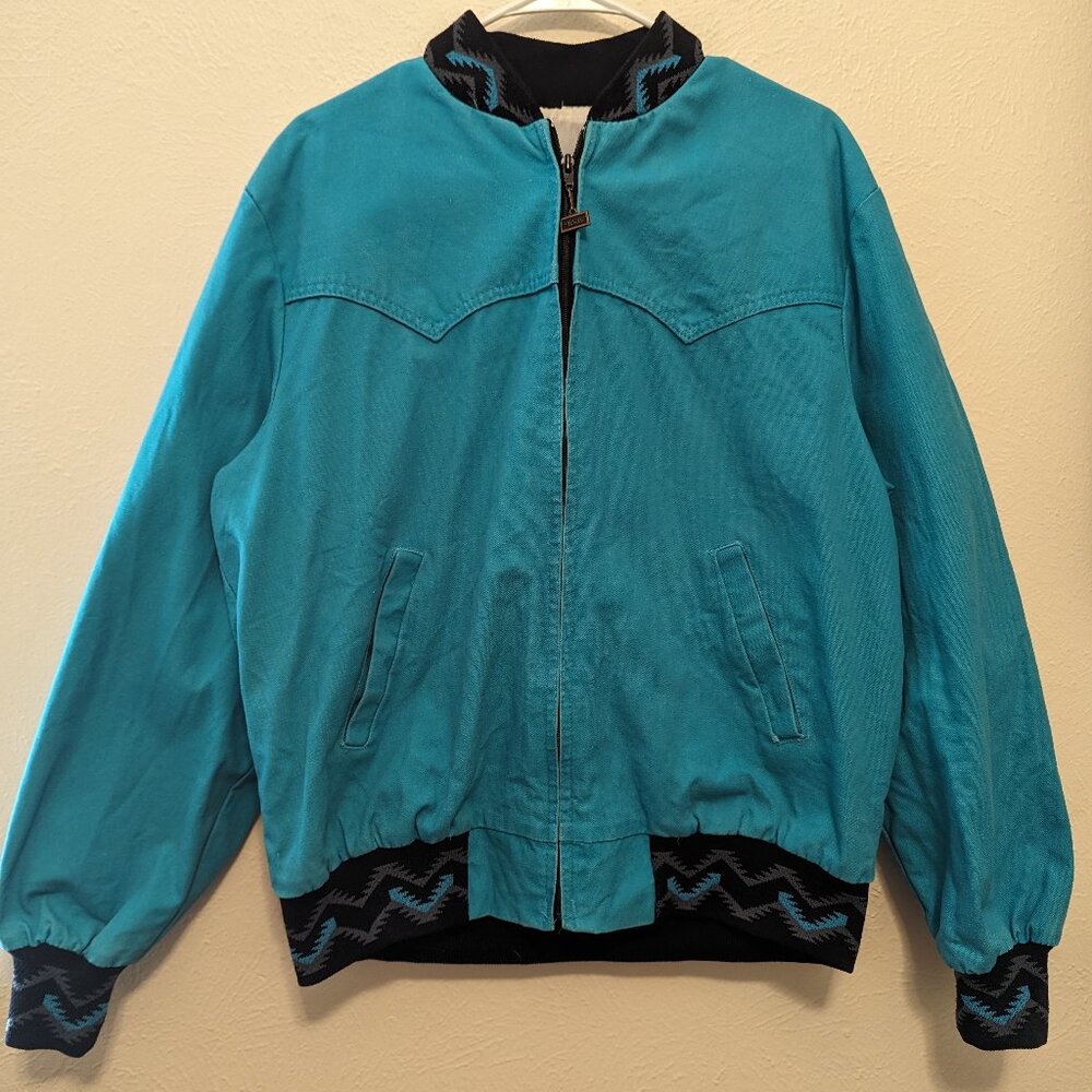 Walls Mountain Jacket Men’s Large Teal Blue Aztec USA Vintage Embroidered